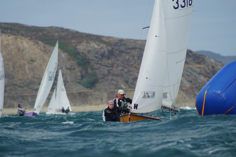 Series leaders Davison and Wakefield approaching the mark on Race 7 on Thursday during the Firefly Nationals at Abersoch - photo © Frances Davison